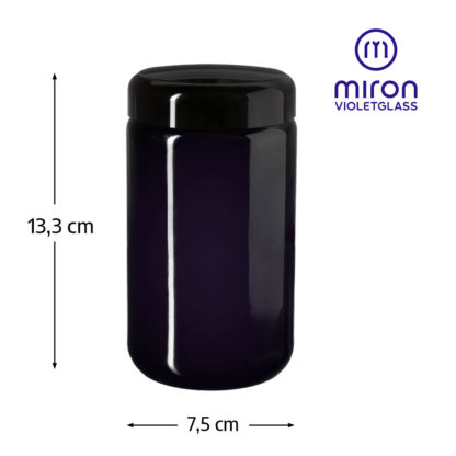 Słoik Saturn 400 ml z fioletowego biofotonicznego szkła Miron wysokość 13,3 centymetrów średnica 7,5 centymetra