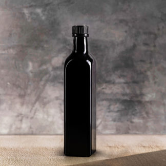 butelka na olej z lini Castor z fioletowego szkła biofotonicznego Miron o pojemności 500 ml we wnętrzu