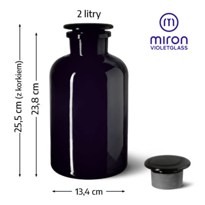 Wymiary butelki aptecznej Libra 2 L 22,5 centymetra z korkiem średnica 13,4 centymetra