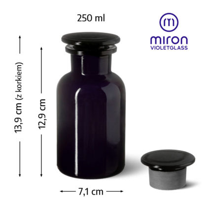 Wymiary butelki aptecznej Libra 250 ml 13,9 centymetrów z korkiem średnica 7,1 centymetra
