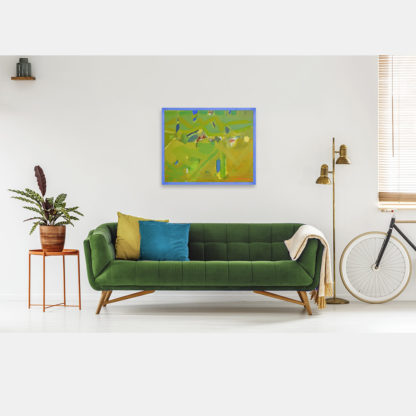 zielony obraz abstrakcja w salonie nad kanapą