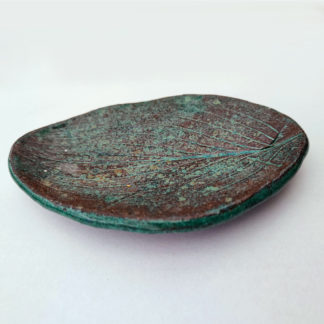 Ceramiczna podstawka – listek brązowo-turkusowy