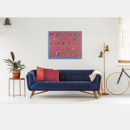 Obraz abstrakcja w tonacji różowej w pokoju nad kanapą