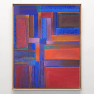 kompozycja pasowa; obraz abstrakcyjny w tonacji niebiesko-czerwonej